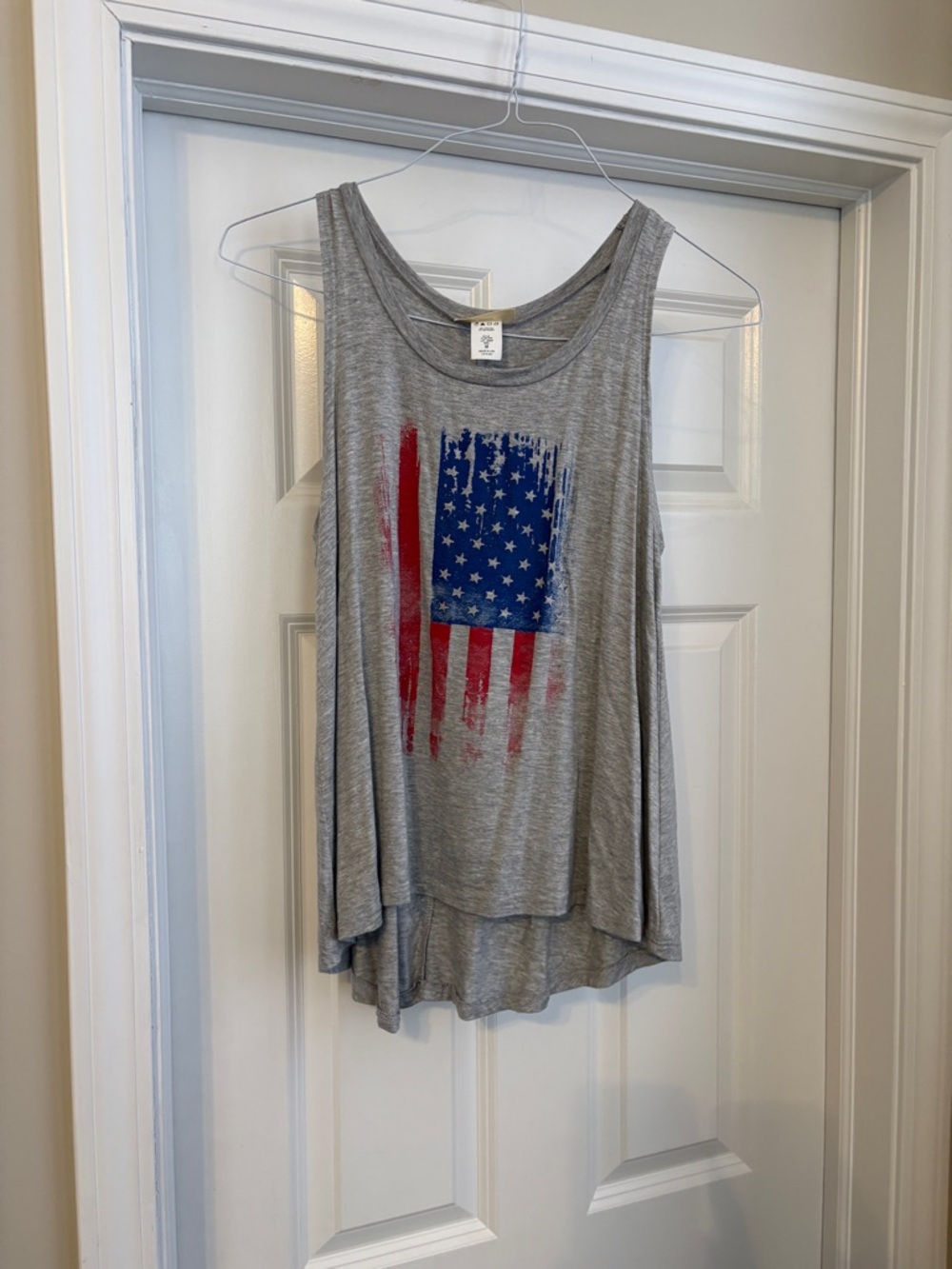 Enough About Me American Flag Flowy Grey Tank Women’s Medium